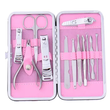 

12 PCS/set Nail Art Manicure Tools Set Nails Clipper Scissors Tweezer Knife Manicure Sets Stone Pattern Case For Nail Manicure