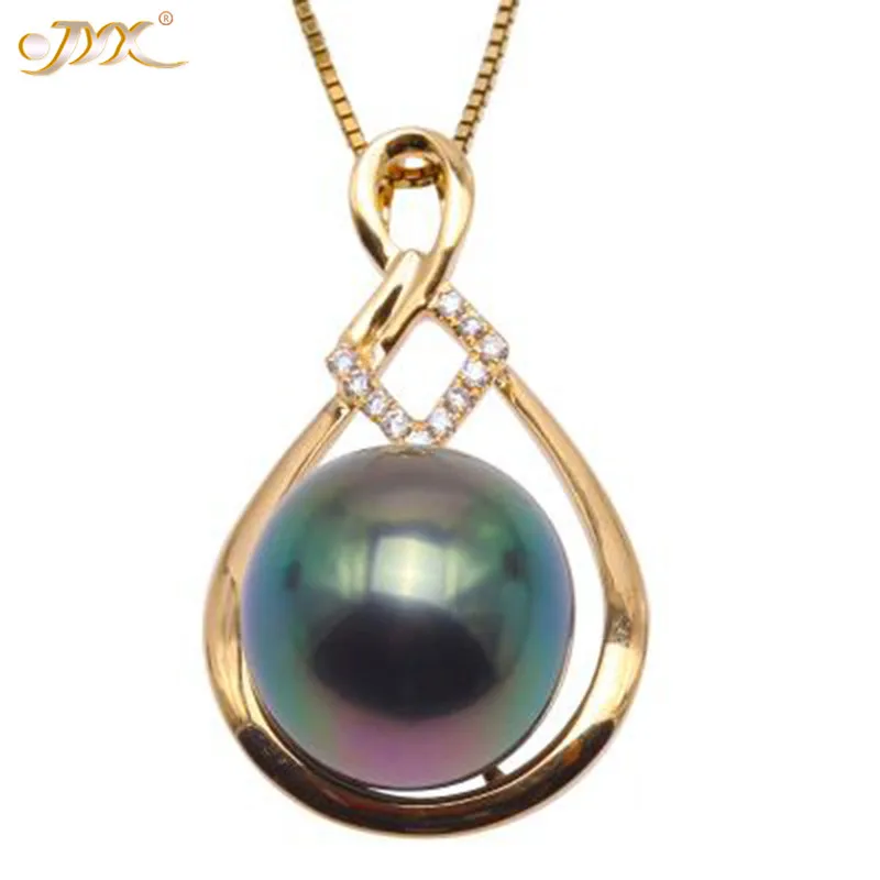 JYX изящный кулон 18K золотой круглый 11 5 мм павлин зеленый Tahitian культивированный