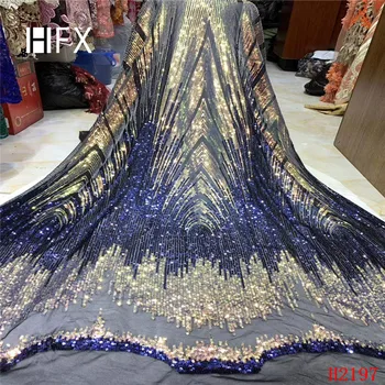 

HFX 2019 hot selling high quality African sequins lace fabric laser embroidered lace fabric for party dress free shipping H2197