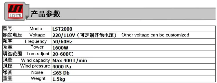 110 V/220 V 1600 W с цифровым дисплеем пластиковая наддувная горелка горячего воздуха может быть разделена LST2000