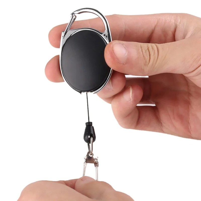 EDC تلسكوبي مشبك مكافحة سرقة مكافحة خسر المفاتيح أسود أداة خارجية قابل للسحب سحب مفتاح حبل نايلون الحبل