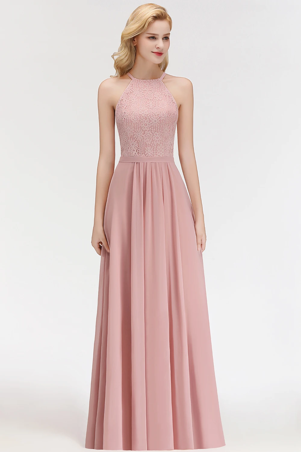 Очаровательное кружевное вечернее платье с бретелькой на шее Длинное Элегантное вечернее шифоновое платье платья пыльные розовые вечерние платья Vestido de Festa