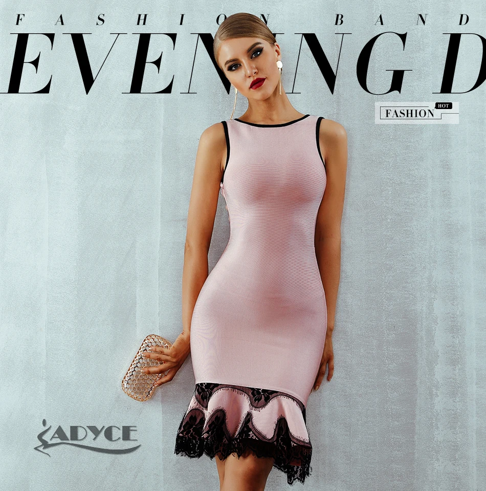 Adyce, женское летнее Бандажное платье, Vestido, розовое, на шнуровке, с открытой спиной, Русалка, с круглым вырезом, платье на бретелях, мини, вечернее платье в стиле знаменитостей