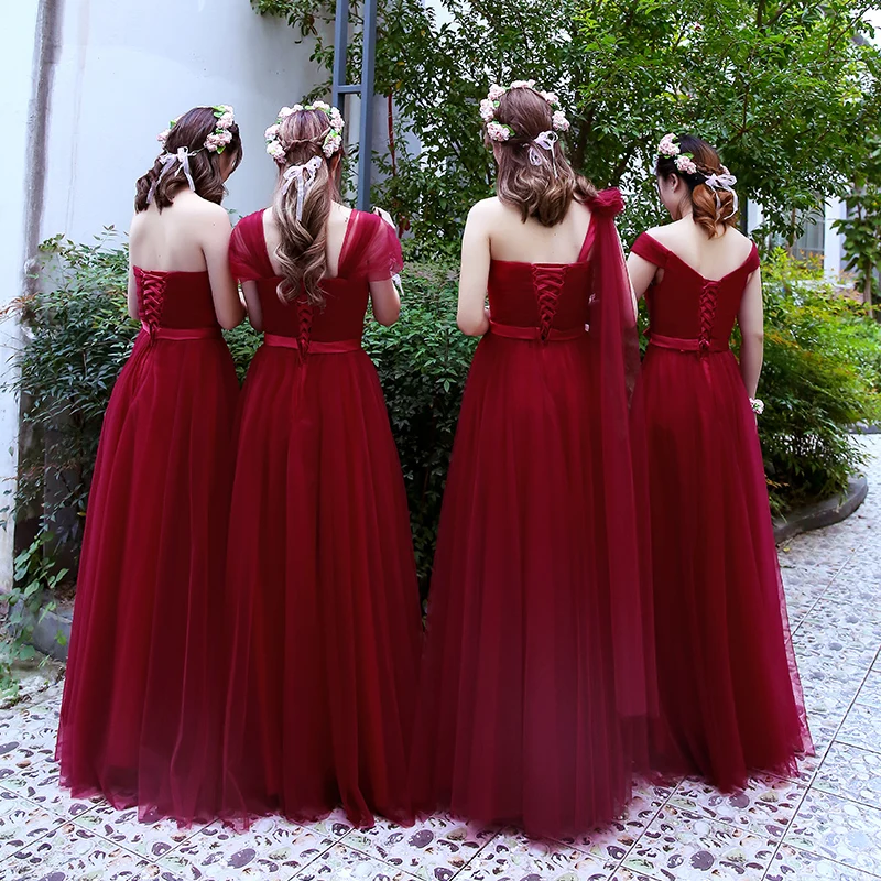 Простые платья для подружек невесты Robe De Soriee недорогие винно красные