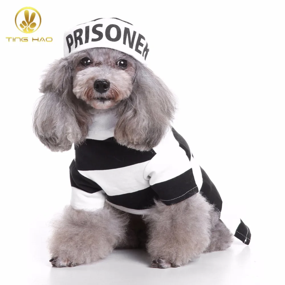 

TINGHAO Funny Prison Striped Halloween Party Pet Dog Costume Clothes Cosplay with Hat