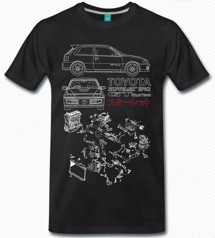 

Toyota Starlet Gt Turbo Ep82 T-shirt with Ancillary Diagram Fashion Jdm Toyota Cars Racing T Shirt Tops