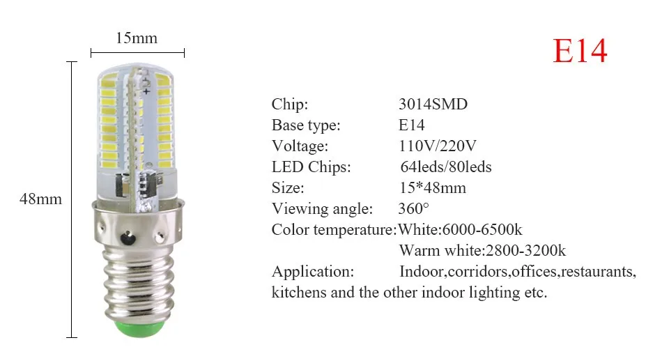 E14 G9 Светодиодная лампа 110 В 220 В 6 Вт 8 Вт лампада Светодиодная лампа 64/80 светодиодов силиконовые прожектор заменить галогенные освещения 360