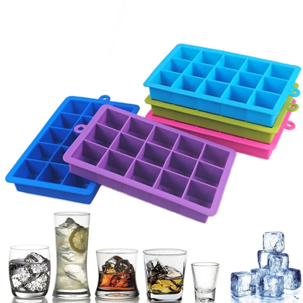 

4/15/24-Hole Food Grade Silicone Ice Cube Mold Whisky Ice Tray with Lid Square-shape DIY Ice Mold Summer