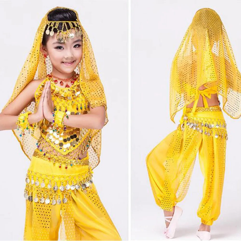 4 шт. танец живота представление Болливуд индийский Детский костюм индийский бальный танец костюмы для девочек