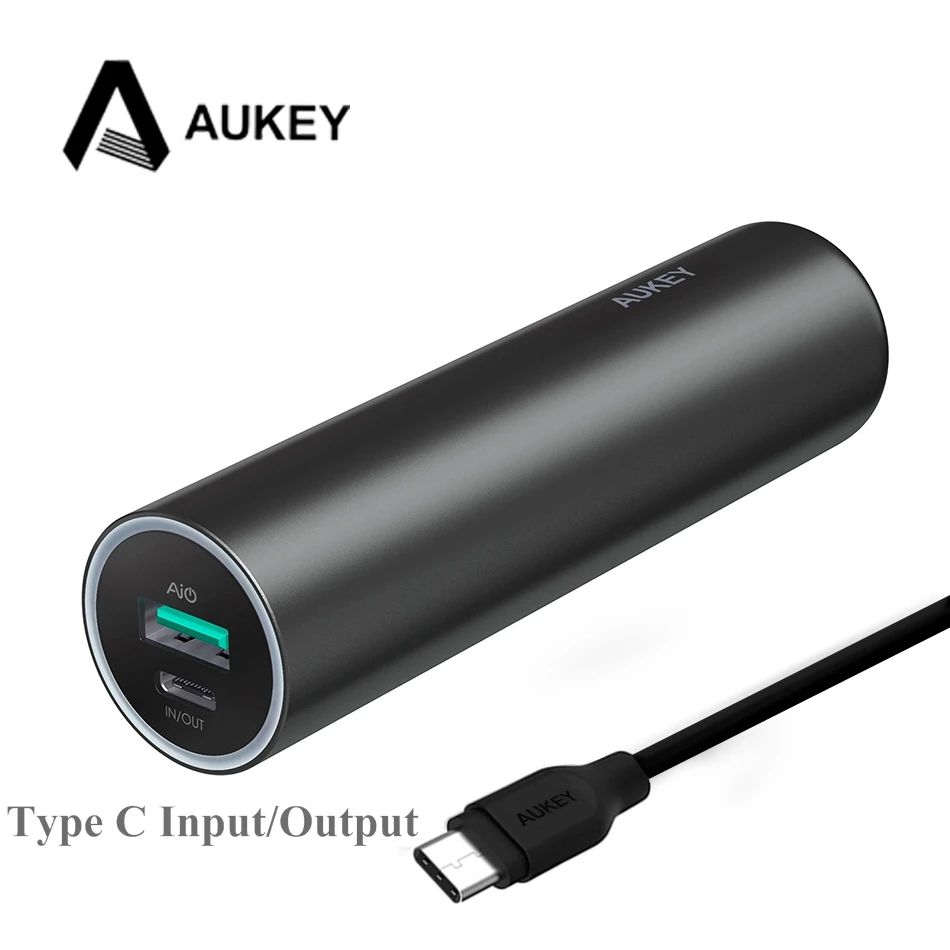 Aukey 5000mah Mini Power Bank Dual Output With Type C Port External