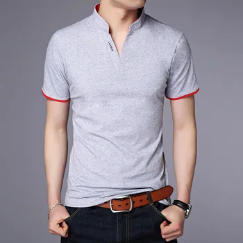 

Hot Sale Fashion Solid V-Neck Men's T Shirt 2018 Summer Short Sleeve Casual T-Shirt Men Cotton Slim Fit Mens Top Tees Shirt