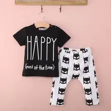 Летняя одежда для новорожденных мальчиков с надписью «Happy», футболка, брюки «Бэтмен», комплект одежды для детей 0-24 месяцев