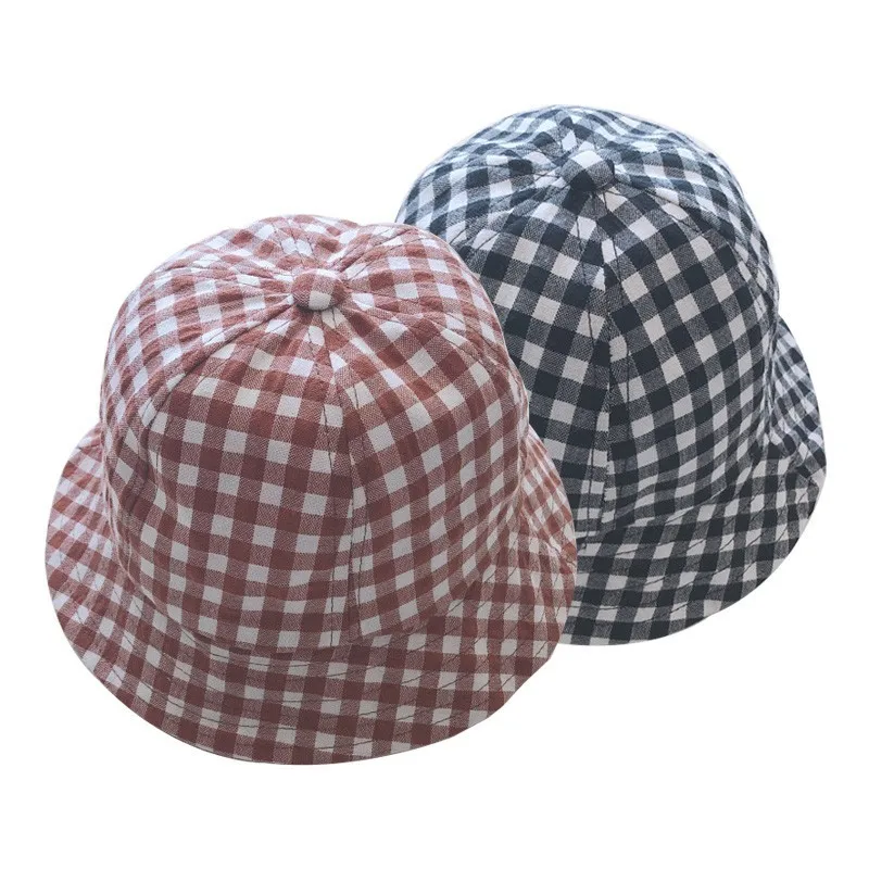 

New 2019 Baby Hat Plaid Bucket Hat Kids Cap Children Hats for Girls Autumn Spring Summer Cotton Baby Cap for Boy 2-5 Years