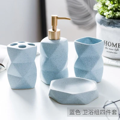 Ceramic washable bathroom four-piece set Lotion bottle Mouth cup Soap dish Toothbrush holder Tray Bathroom supplies Gift giving - Цвет: 4 piece set