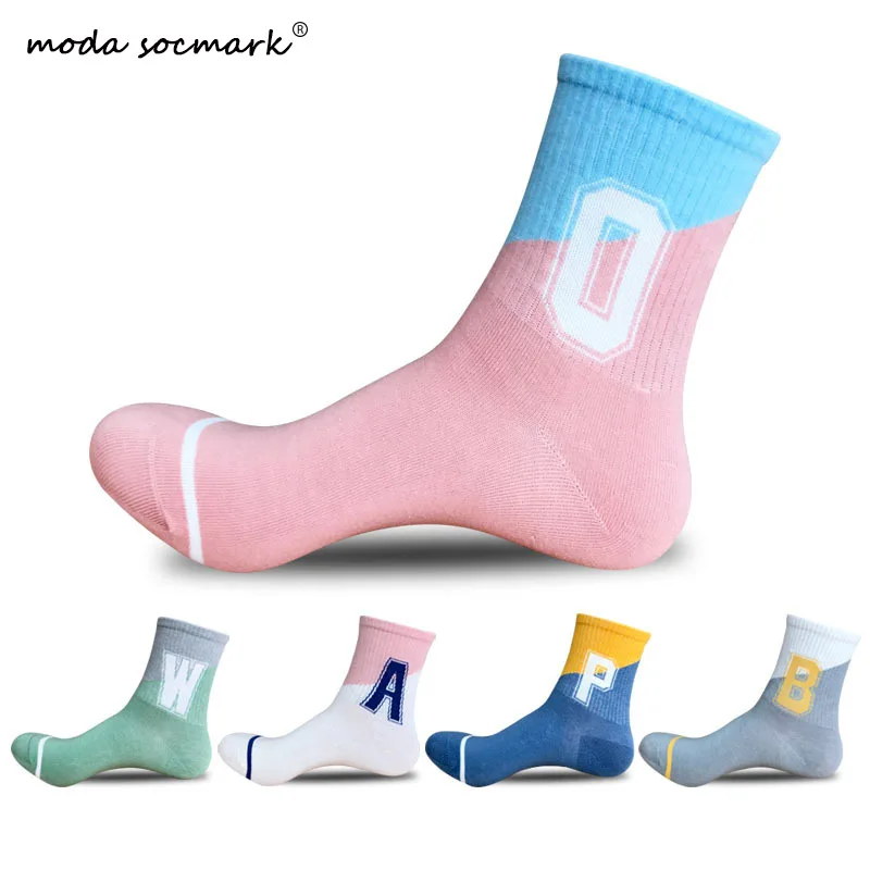 

Moda Socmark Summer Socks Women Cotton Patchwork Cute Socks Long Letter Harajuku Socks Ladies Thick White Warm Glitter Letter
