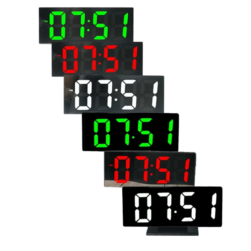 

Digital Alarm Clock LED Mirror Clock Multi-function Snooze Time Display Night Table Light LCD Desktop USB Cable