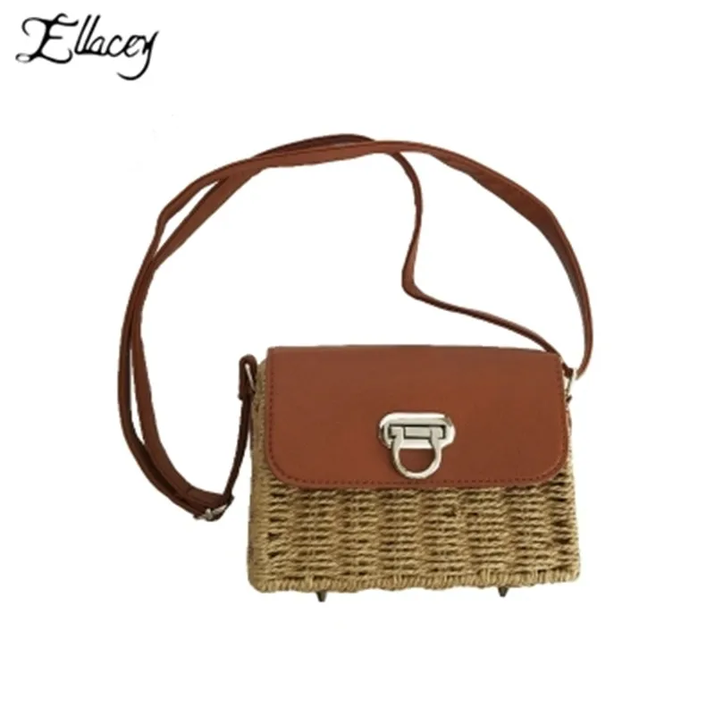 

New 2019 Summer Vintage Women Straw Knitting Bags Ladies Beach Small Flap Bags Mori Girl Candy Colors Crossbody Mini Lock Bag