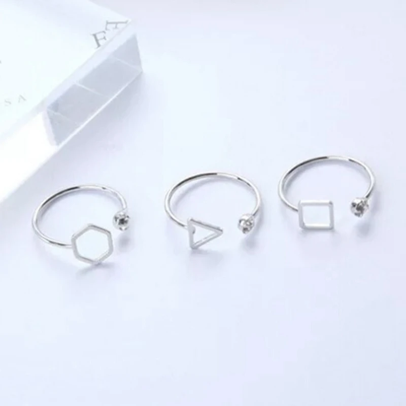 

Hot Fashion Punk Ring Simple Geometric Polygon Triangle Square Open Crystal Rhinestone Lady Wholesale Sales Ring Rings For Women