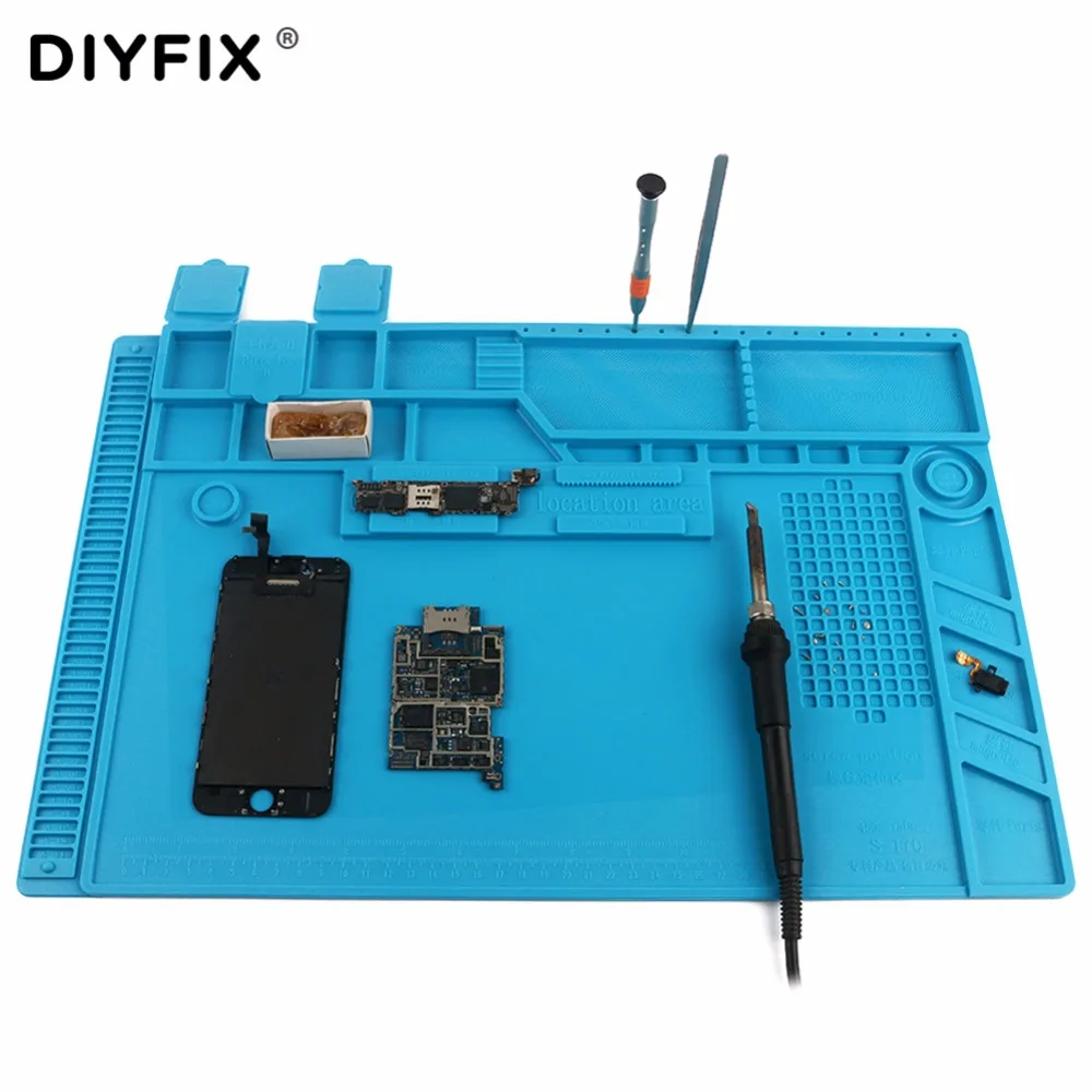 preço DIYFIX S 170 480x318mm Silicone Mat Isolamento Térmico Almofada Mesa de Trabalho Plataforma de Manutenção para Reparação BGA PCB Solda ferramenta
