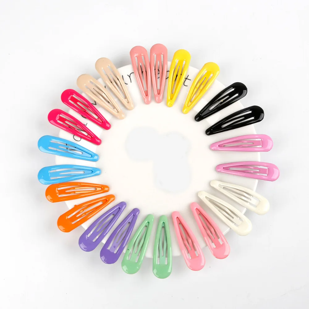 24pcs/box Candy Color Dripping Oil Iron safety Hair Clip for children Hair Ornament Accessories Random pattern tin box packaging Jewelry Findings