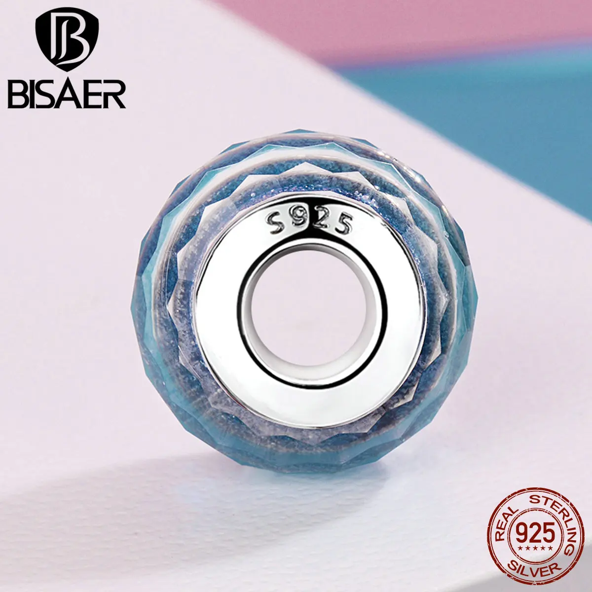 Подлинное 925 пробы Серебряное небо синее муранское стекло Бусины Fit BISAER оригинальные браслеты с подвесками S925 DIY аксессуары подарок ECZ054