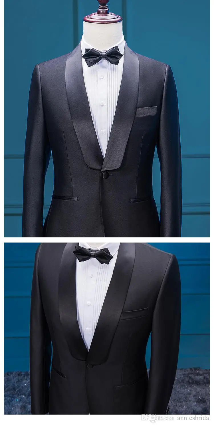 Новинка 2017 года черный Для мужчин костюмы свадебные костюмы для Для мужчин смокинги для Для мужчин свадебные одна кнопка 2 шт. костюм