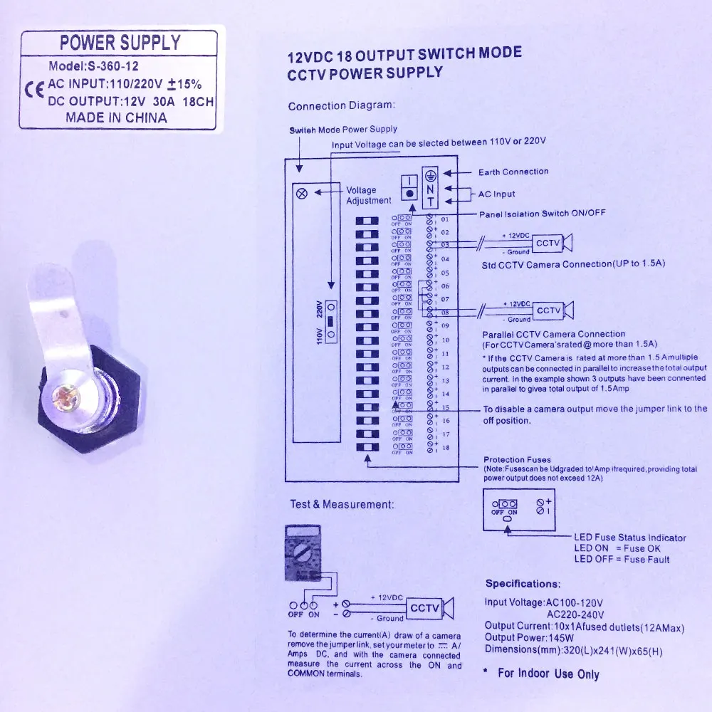 Мощность камеры 18CH DC12V 30A блок питания Распределительная Коробка CCTV камера видеонаблюдения для светодиодной ленты светильник питания