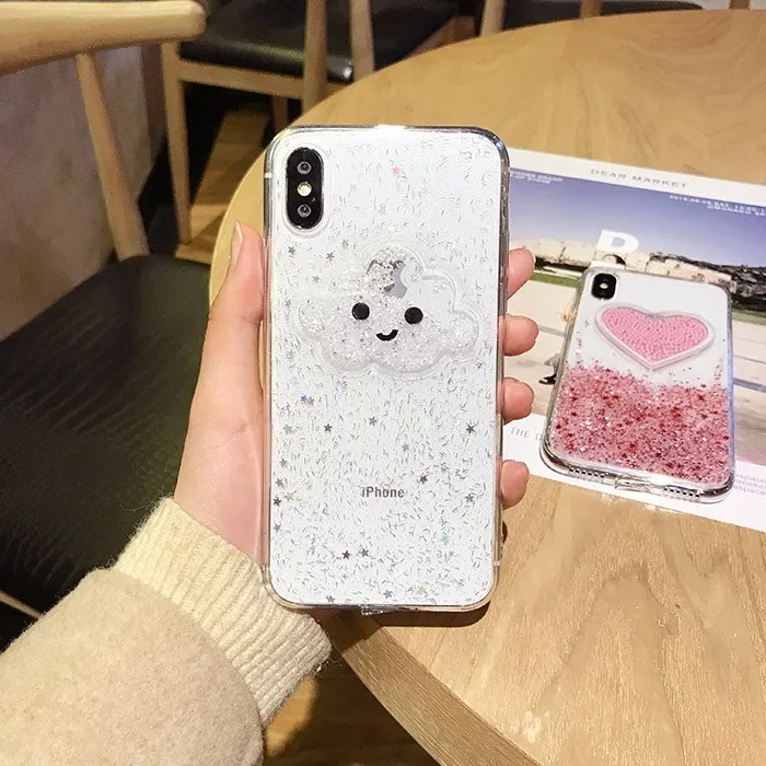 Жидкое сердце блестящий порошок чехлы для телефонов iPhone X XR XS Max 6 6S 7 8 Plus мороженое