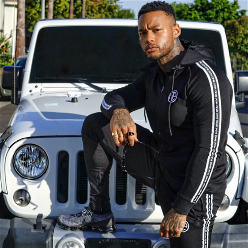 

2018 Men's Brand Tracksuits Set Hoodies Jacket+Pants Sporting Suit Plus Size M-3XL Fitness Clothing in Men's Sets