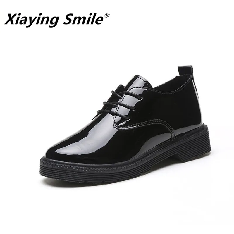Offerte Xiaying Sorriso Donne Tacco Pompe Scarpe Autunno della Molla di Nuovo Modo di Casual Femminile Concise Lace up Tacco Quadrato Punta Rotonda pompe di Scarpe