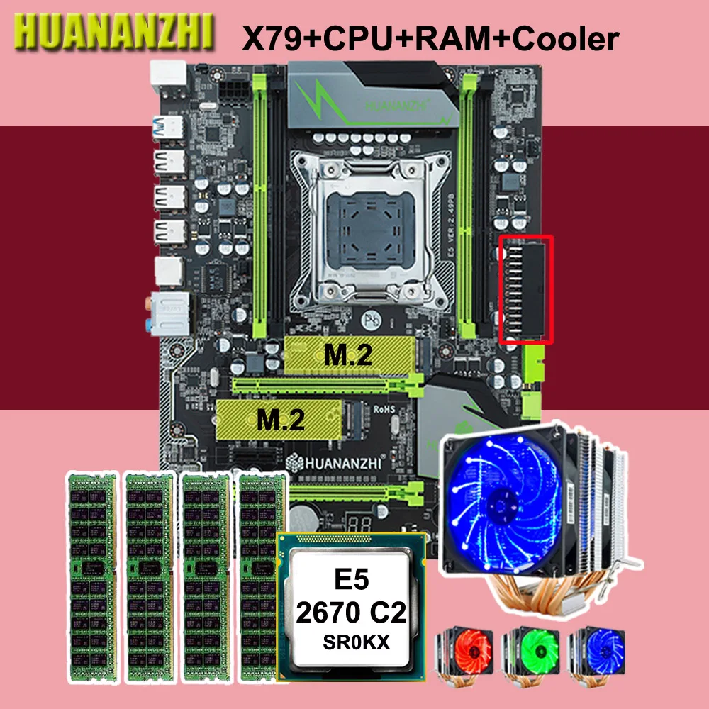 HUANANZHI скидка материнская плата X79 Pro Материнская плата с двойным M.2 NVMe slot CPU Xeon E5 2670 C2 6 tubes cooler RAM 64G (4*16G) HUANANZHI скидка материнская плата X79 Pro Материнская плата с двойным M.2 NVMe slot CPU Xeon E5 2670 C2 6 tubes cooler RAM 64G (4*16G)