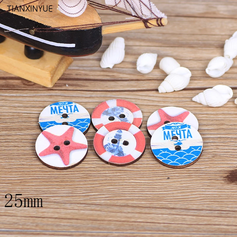 

25 mm 100 pcs Ocean series Button Sewing Scrapbooking Random color Two Holes Wood Buttons,DIY Clothing Accessories