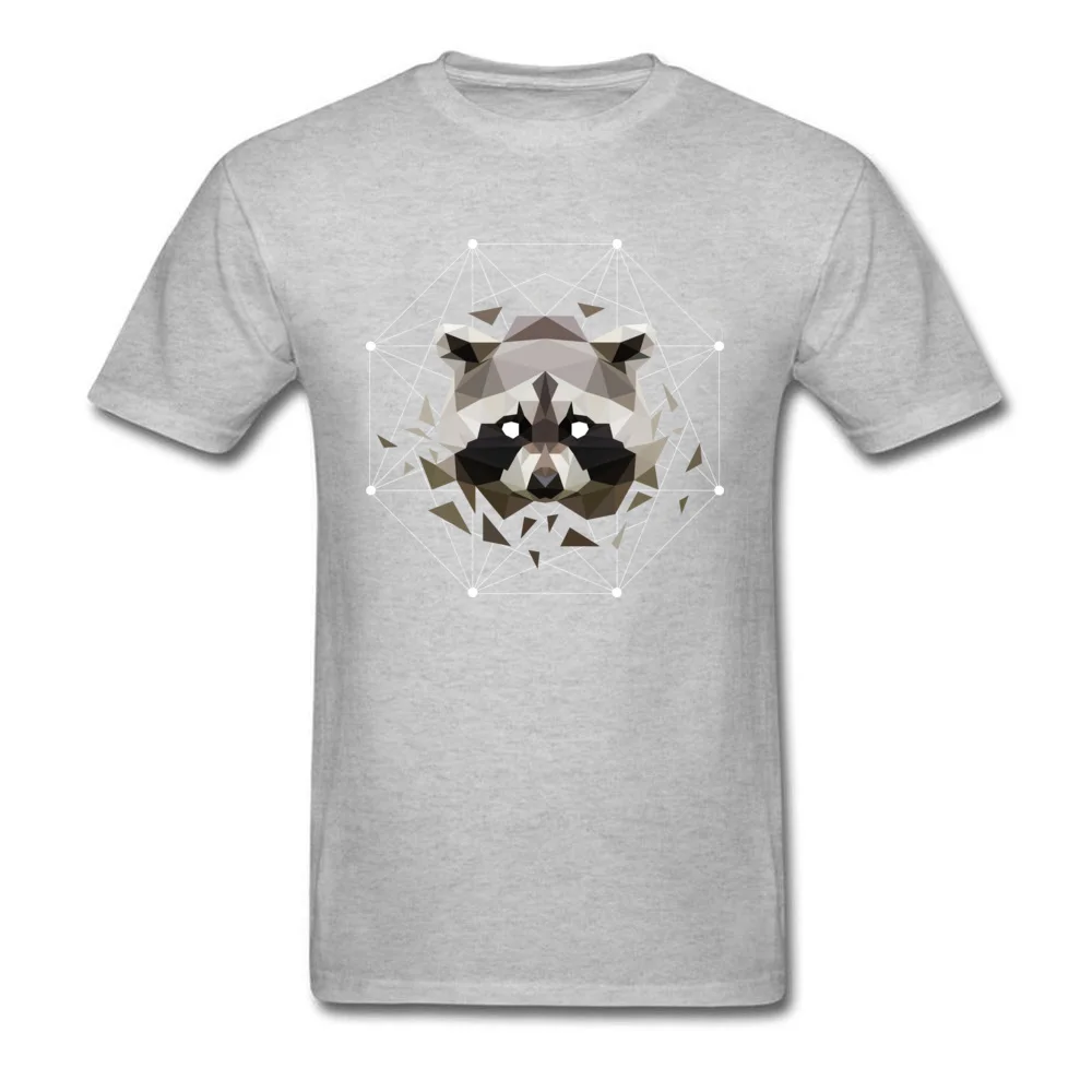Geometric Raccoon Tops Shirts Plain Round Collar Classic Short Sleeve Cotton Fabric Mens T-Shirt Birthday Tshirts Geometric Raccoon grey