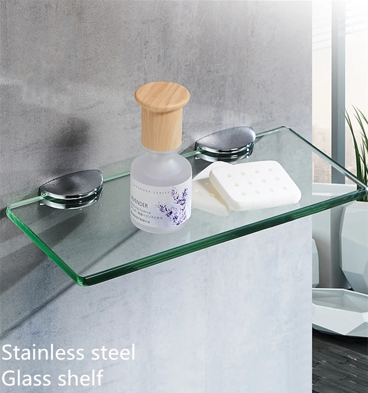 

Basin Storage Rack 1/2 Tier Bath Tempered Glass Shelf Bathroom Hardware Accessorioes Set Wall mounted Stainless Steel Chrome