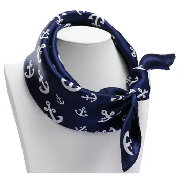 

Anchor Print 100% Silk Scarf Bandana Small Square Silk Scarfs Neckerchief Headband Ladies Fashion Accessories 53x53cm