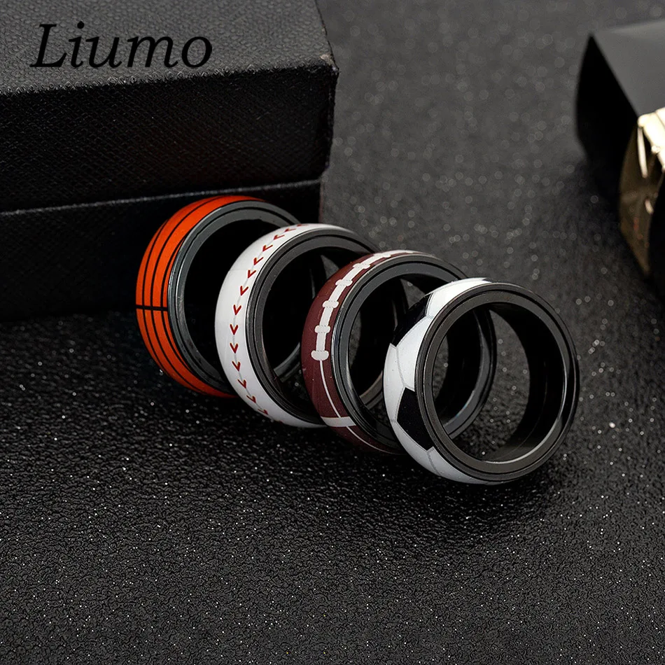 

Liumo Trendy Football Basketball Soccer Baseball Men Spinner Rotate Sports Fans Fashion Biker 316L Stainless Steel Ring Lr775