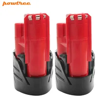 Powtree For Milwaukee 2PCS 2000mAh 12V M12 Red Power tool Battery Replacement 48-11-2420 48-11-2401 M12 C12 BX C12 B Powtree For Milwaukee 2PCS 2000mAh 12V M12 Red Power tool Battery Replacement 48-11-2420 48-11-2401 M12 C12 BX C12 B