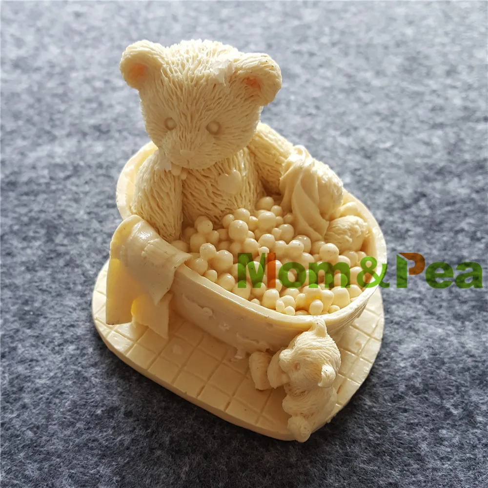 

Mom&Pea MP153 Free Shipping Bathing Bear Silicone Mold Cake Decoration Fondant Cake 3D Mold Soap Mold Food Grade