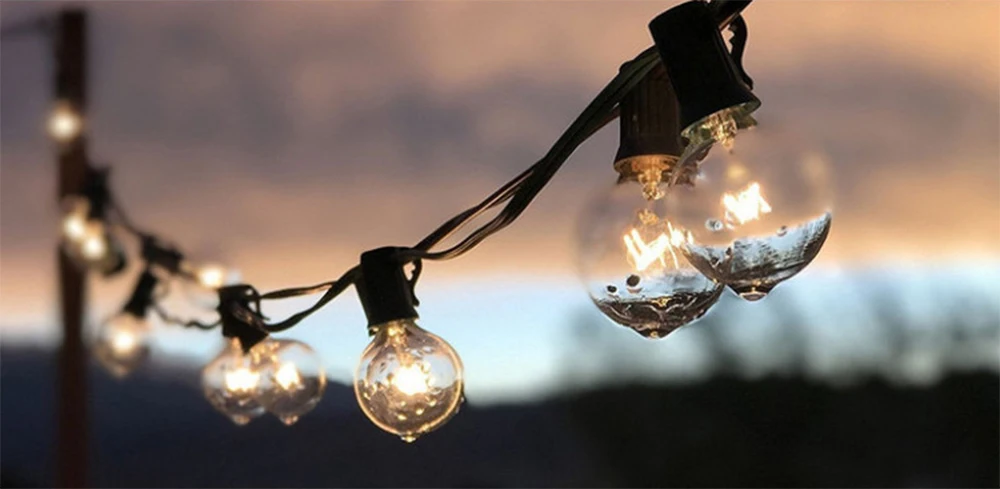 25Ft G40 Глобус лампы струнные огни с 25 мяч для очищения винтажные лампы для внутреннего/наружного висячий зонтик патио гирлянда освещения