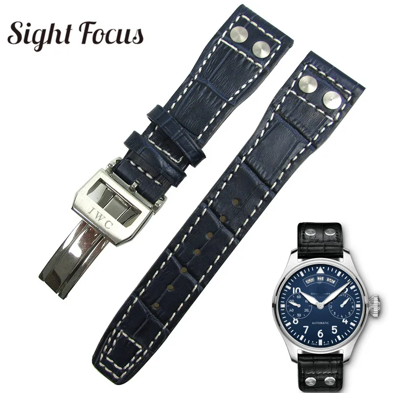 

Dark Blue Watch Strap for IWC Watch Band w Deployment Buckle Deployant Clasp Pilot Watch Belt Watch Accessories Bracelets Rivet