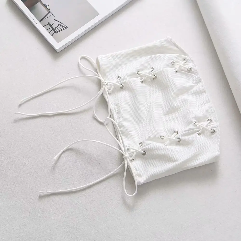 Хлопок эластичное тянущееся кружево-Up Drawstring с открытыми плечами бюстгальтер без рукавов с запахом груди Для женщин повязки сексуальный трубки Crop Top