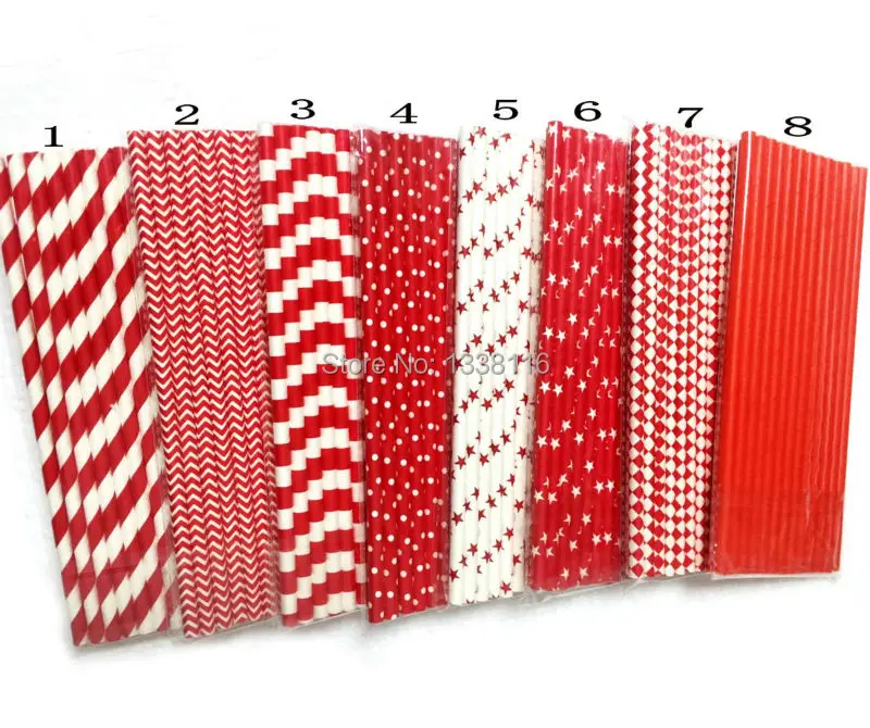 

25pcs Red Paper Straws for Baby Shower Wedding Party Kids Birthday Party Decoration Supplies Paper Drinking Straws