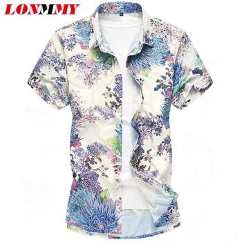 

LONMMY 6XL 7XL Casual mens shirts Slim fit shirts men dress Floral blouses men clothes Camisa social fashion flower 2018 New