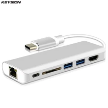 KEYSION концентратора Тип-c адаптер конвертер 6 в 1 с PD Зарядное устройство SD Card Reader USB3.0 концентратора 4 К HDMI Gigabit Ethernet для MacBook Pro