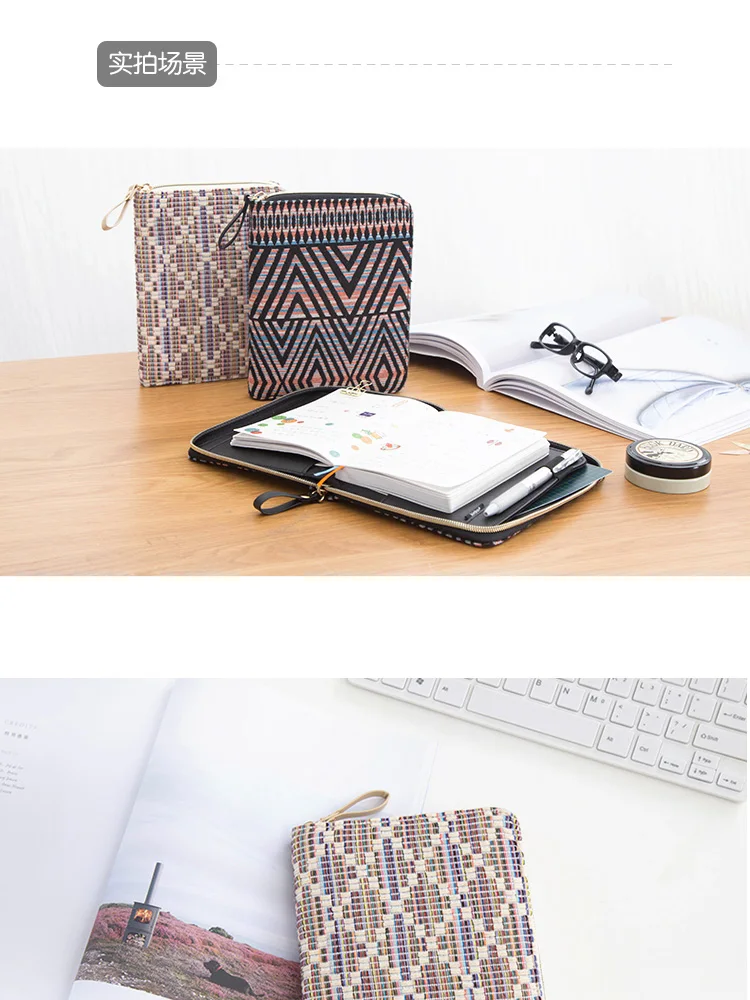 Kinbor Bohemia Tribel Style Notebook Multifucntional Organizer Cotton Portable Notebook Zipper Wallet Card Holder Notebook Case