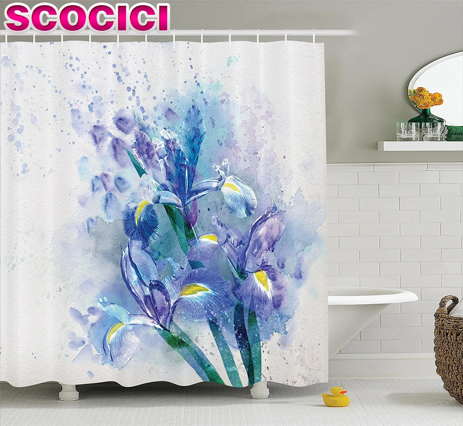 

Watercolor Flower Decor Shower Curtain Set Floral Background With Pretty Irises in Fresh Colors Nature Earth Spirit Bathroom Acc