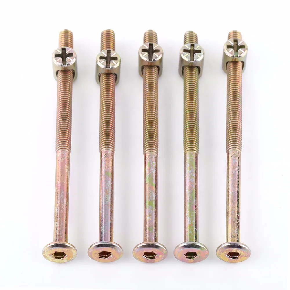 10pcs/pack M6 Carbon Steel Furniture Bolts And Nuts Set With Barrel Nuts Dowel Nut Connector