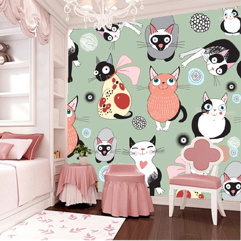 

Custom animation wallpaper, cute cartoon cat murals for children's room living room bedroom wall, waterproof embossed wallpaper