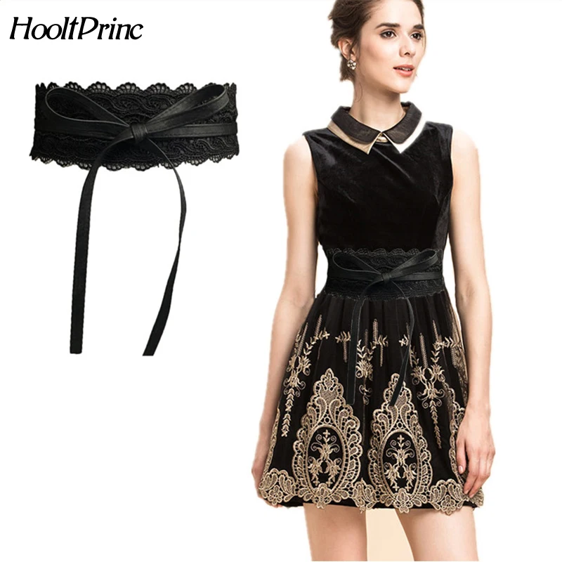 

Belt For Women Dress Bowknot Faux Leather Lace Wide Belt Self Tie Obi Cinch Waist Band Boho Belt Cinto Fashion Belt Feminino