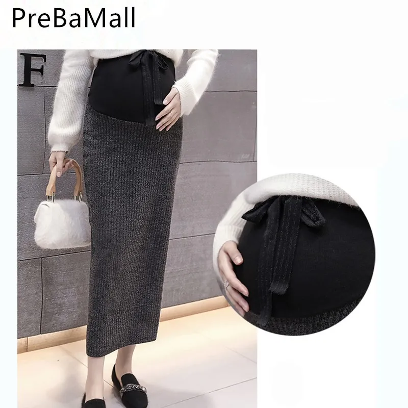 

2018 Fashion Korean Maternity Belly Care Skirts Knitted Side forking pencil Skirts for Pregnant Women Pregnancy Dress B0571